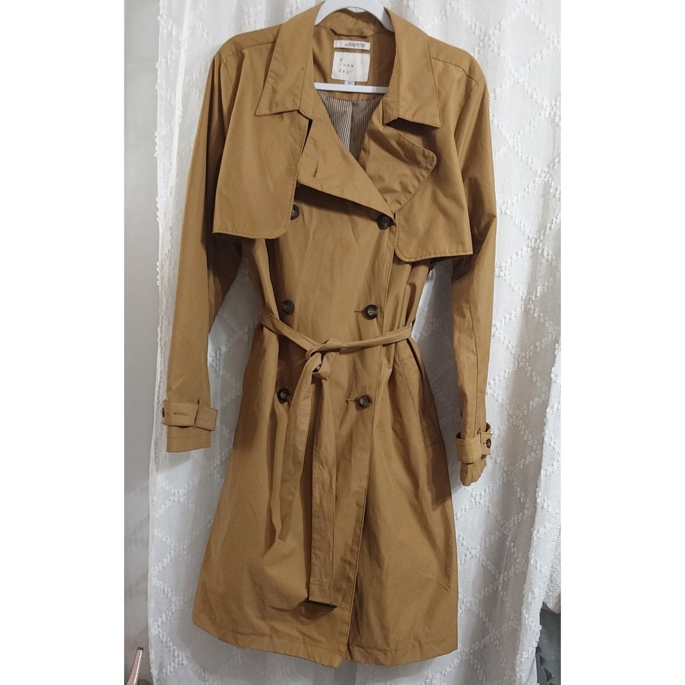 A New Day Tan Water Resistant Double Breasted Belted Trench Coat XL